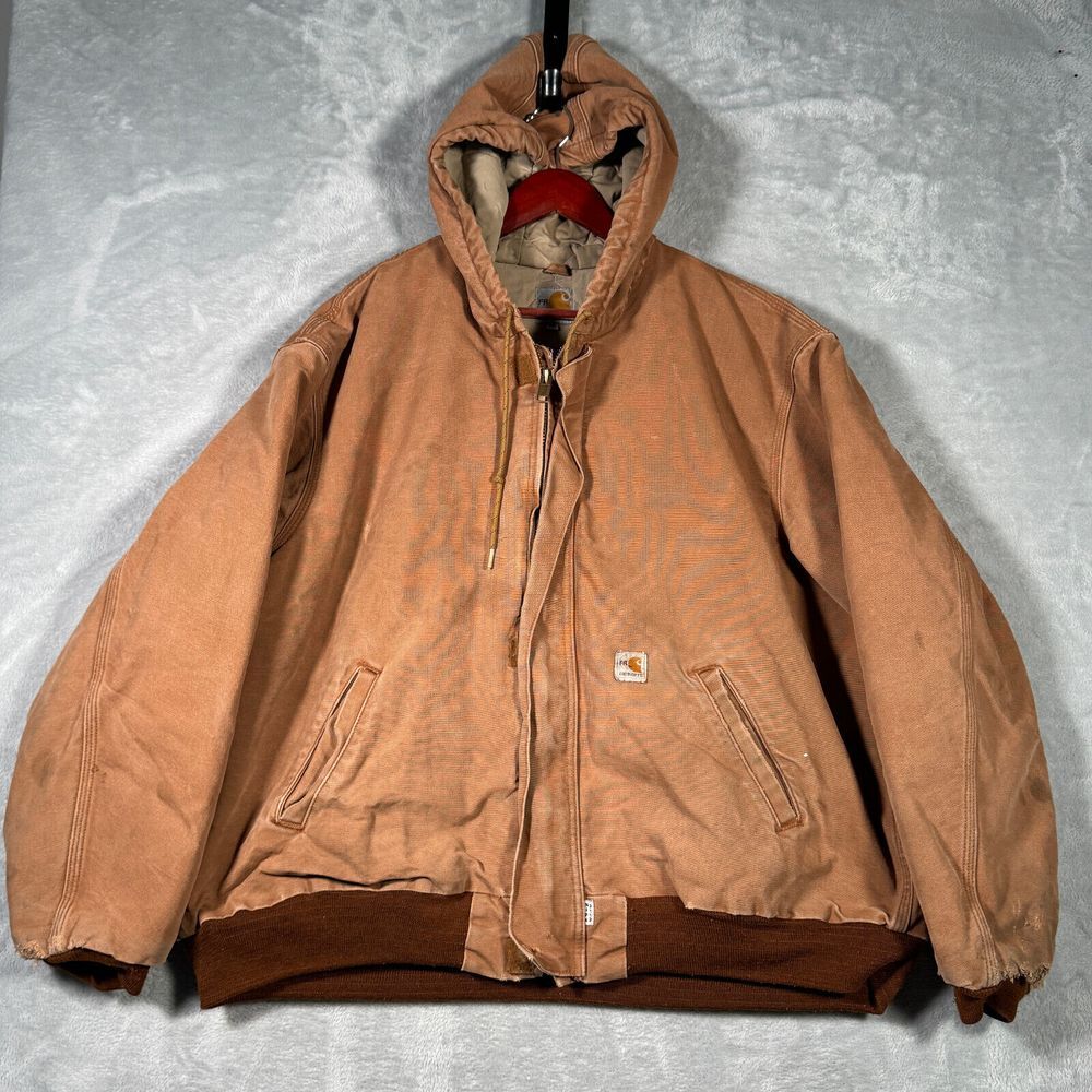 Carhartt FR Jacket Mens 2XL Brown USA Thrashed Distressed Quilt Lined FRJ184